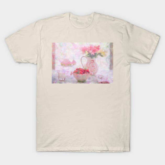 Strawberries & Cream Still Life Impressionist Painting T-Shirt by BonBonBunny